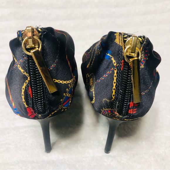 ZARA Black Ankle Boots Multi Scarf Print Satin Bootie Heels. Size 36 - Picture 11 of 14